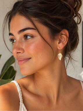 White Drusy Shell Drop Earrings with Gold Filled Hooks-Hand Made